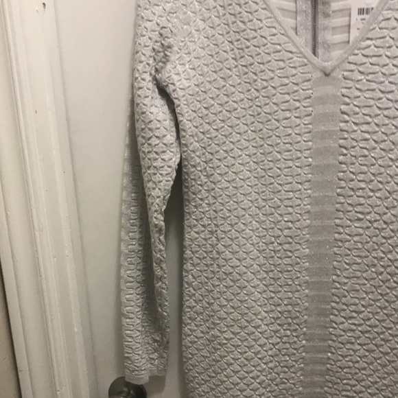 Cache Silver Sparkly Midi Sweater Dress Size L NWT - Picture 3 of 9